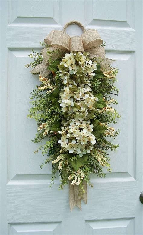 Hydrangea Wreath Swag W Ribbon Tails Natural Elegance Timeless