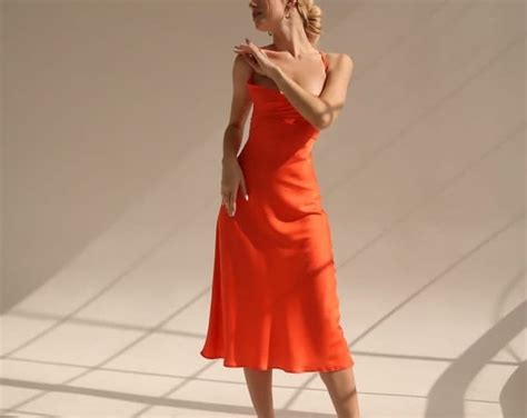 Silk Slip Dress With Cowl Neck Orange Midi Silk Satin Dress Etsy