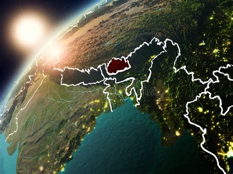 Bhutan during Sunset from Space Stock Illustration - Illustration of ...