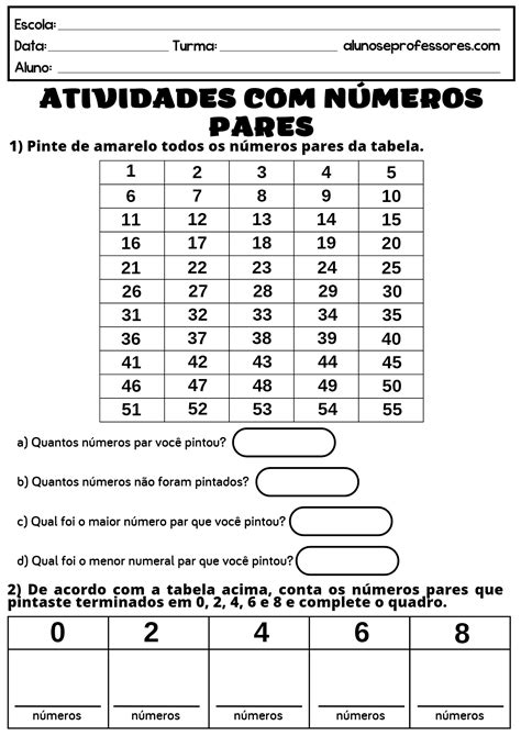 Atividades Sobre N Meros Pares E Mpares Alunos E Professores