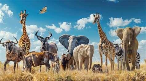 African Savanna Animals Gathering in Grassland | Premium AI-generated image