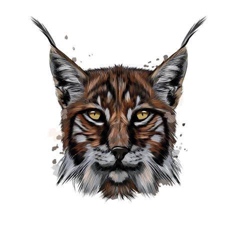 Retrato De Cabeza De Lince De Un Toque De Acuarela Dibujo Coloreado