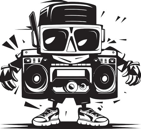 Melody Master Black Boombox Emblem Design Hip Hop Herald Iconic Mascot