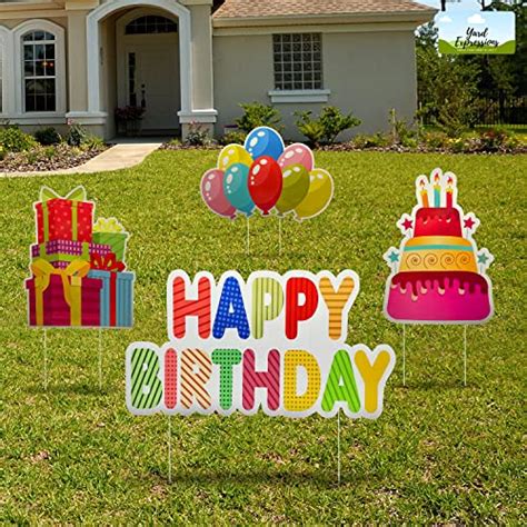 Yard Expressions 4pc Happy Birthday Yard Signs With Stakes Easy To