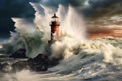 Premium Photo Blustery Lighthouse Storm Winter Generate Ai