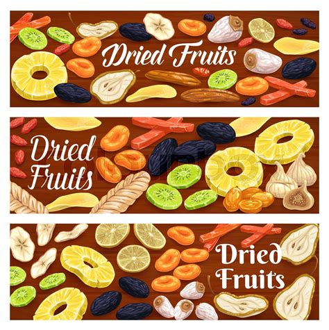 Dried fruits and berries horizontal banners | Stock vector | Colourbox