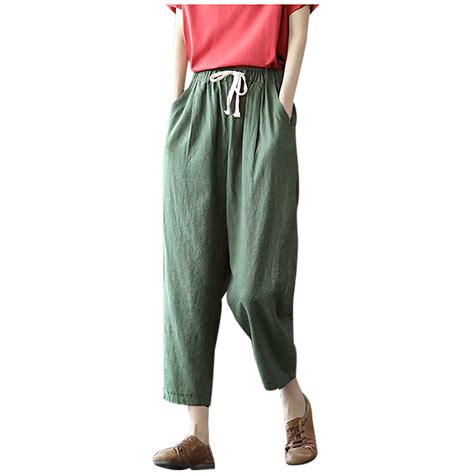 Posijego Womens Oversized Lounge Pants Cotton Linen Casual Elastic