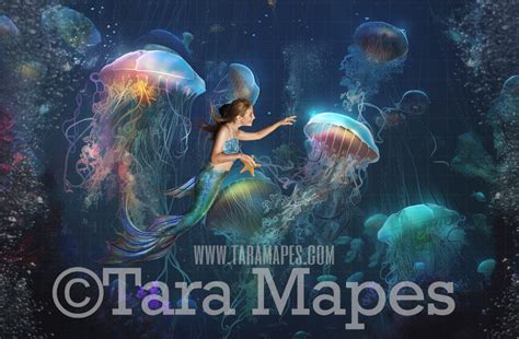 Jellyfish in Ocean Digital Backdrop - Underwater - Under the Sea ...