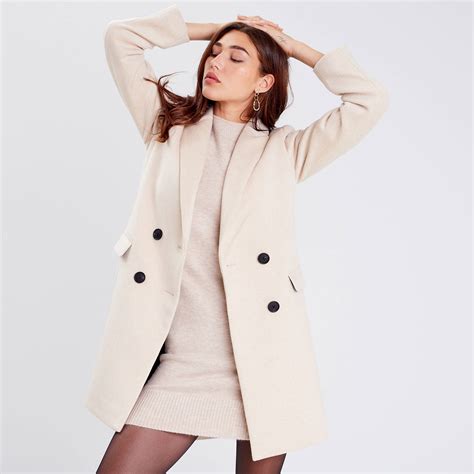 Manteau Droit Boutonn Beige Femme Vibs