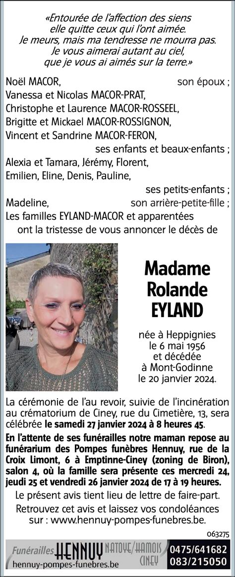 Avis De D C S De Rolande Eyland D C D Le Yvoir Annonce