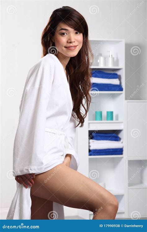 Beautiful Oriental Woman Shows Leg In Bath Robe Stock Photo Image Of