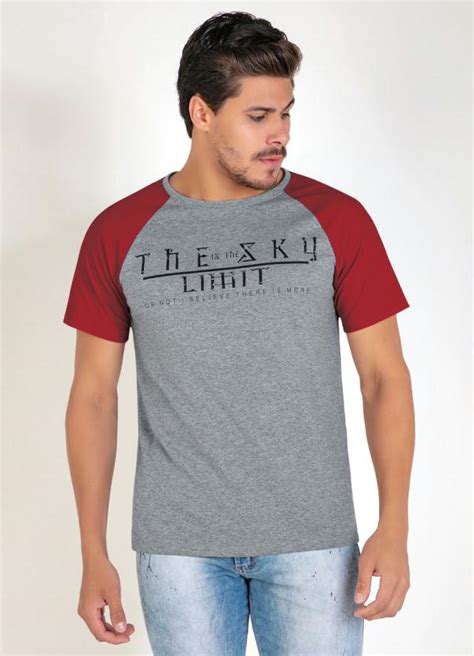 Camiseta Mescla E Vermelha Mangas Raglan Queima De Estoque