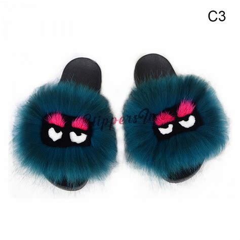 Cute Bird Fur Slides Black Fluffy Slide Sandals