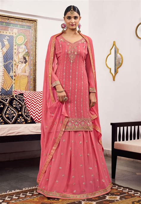 Georgette Indo Western Lehenga Choli In Pink Colour 891