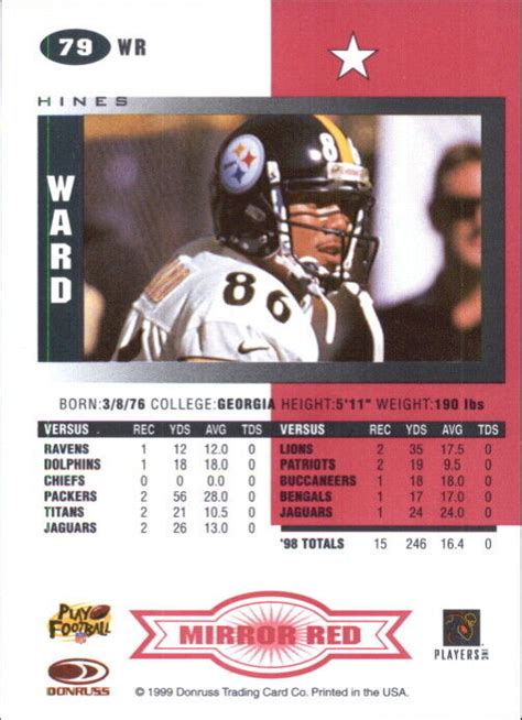 Leaf Certified Mirror Red Steelers Football Card Hines Ward