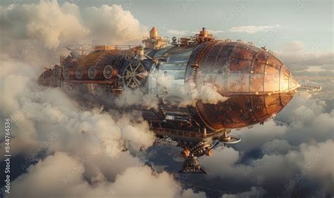 Chrono Navigator Steampunk Airship With Time Travel Device Soaring