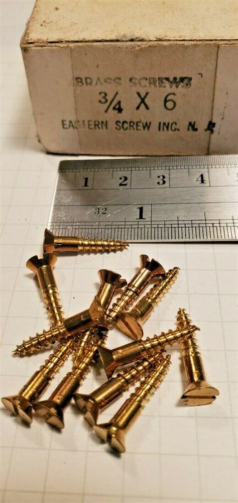 Vintage 6 X 3 4 Slotted Flat Head Brass Wood Screws 4551446098