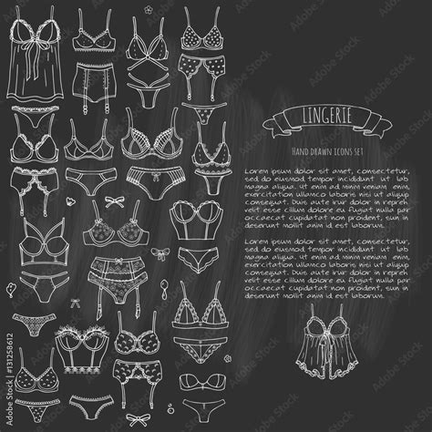 Hand Drawn Doodle Lingerie Icon Set Fashion Feminine Vector