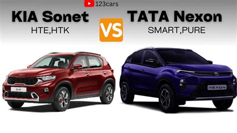 Kia Sonet Vs Tata Nexon Base Variants Hte Vs Smart And