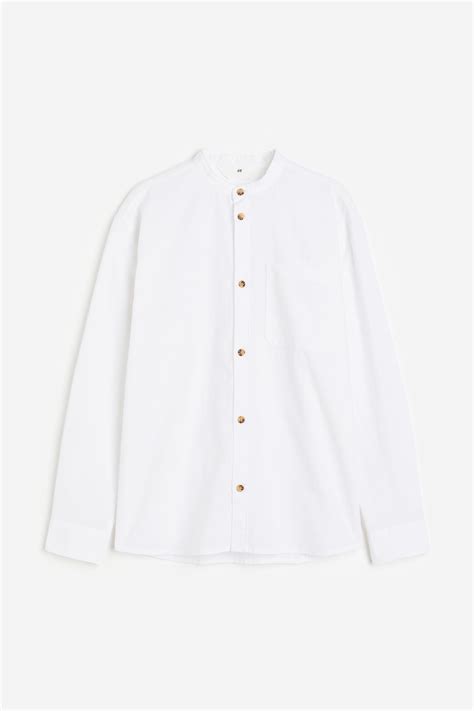 Linen Blend Grandad Shirt White Kids Handm Gb