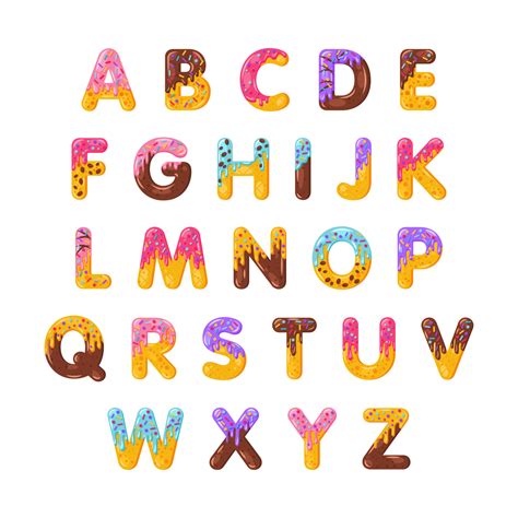 Donut Cartoon Alphabet Vector Set Biscuit Bold Font Style Glazed