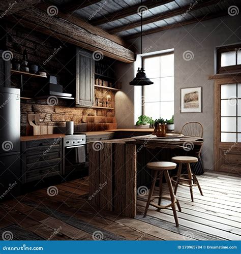 Rustic Kitchen Interior Design Stock Illustration - Illustration of ...