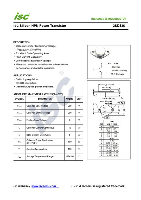 2SD536 INCHANGE Transistor Hoja de datos Ficha técnica Distribuidor