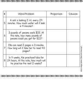 Proportion Word Problems Cut And Paste Activity Worksheet By Math With