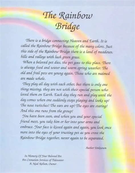 Poem Rainbow Bridge Printable - Printable Word Searches