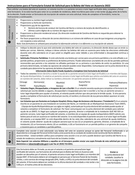 2022 North Carolina Formulario Estatal De Solicitud Para La Boleta Del