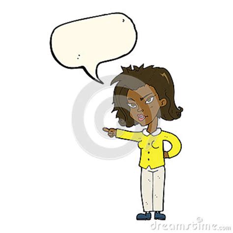 Cartoon Woman Pointing With Speech Bubble Stock Illustration