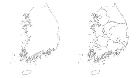 South Korea Map Set With White Black Outline And Administration Regions