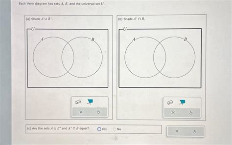 Solved Each Venn diagram has sets A,B, and the universal set | Chegg.com