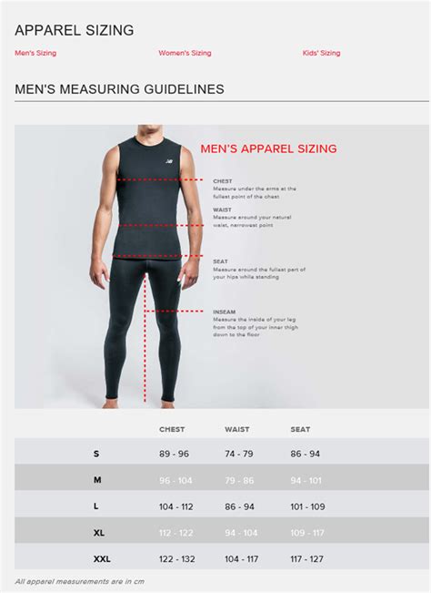 Mens Apparel Sizing Guide New Balance