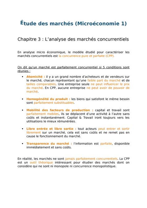 Chapitre 3 Cours Étude Des Marchés Microéconomie 1 Chapitre 3 L