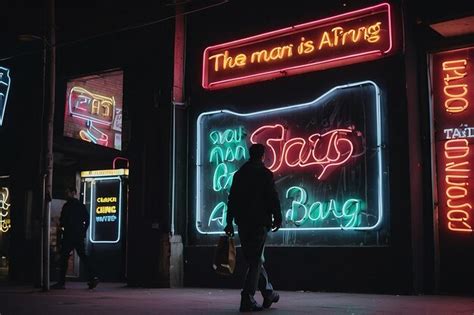 Premium Photo A Man Walks In Front Of A Neon Sign That Saysthe Man Is