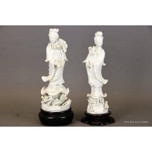 Pair Of Qing Style Dehua Guanyin Figures With Stands Zother Oriental