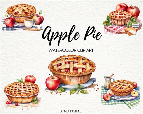 Watercolor Apple Pie Clipart | Food Clipart | PNG Format for Commercial