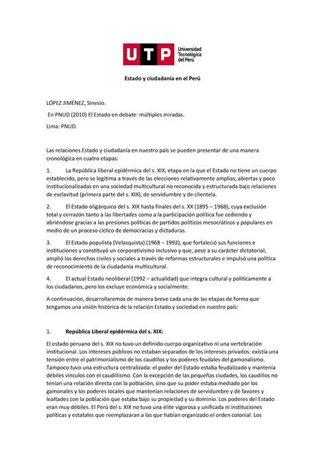 Semana Lectura Estado Y Ciudadan A En El Per L Pez Estado Y