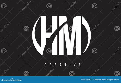 HM H M White Letter Logo Design With Black Background. Cartoon Vector ...