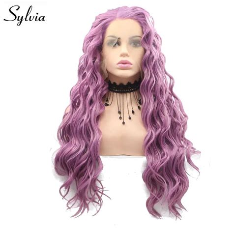 Buy Sylvia Long Curly Wigs Purple Hair Glueless Synthetic Lace Front Wig For