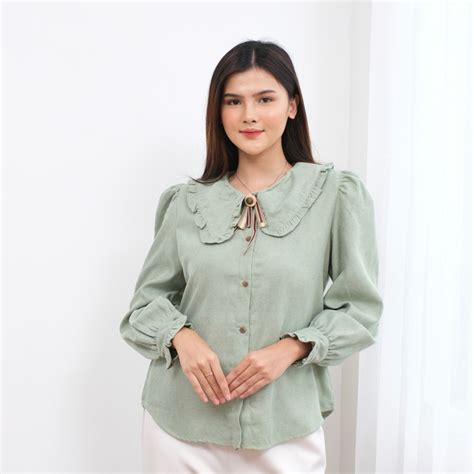 Jual Senchi Himawari Ruffled Collar Soft Shirt Atasan Kemeja