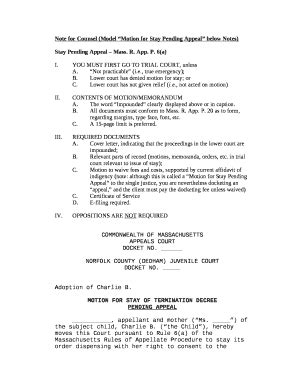 Note For Counsel Model Motion For Stay Pending Appeal Below Notes Doc