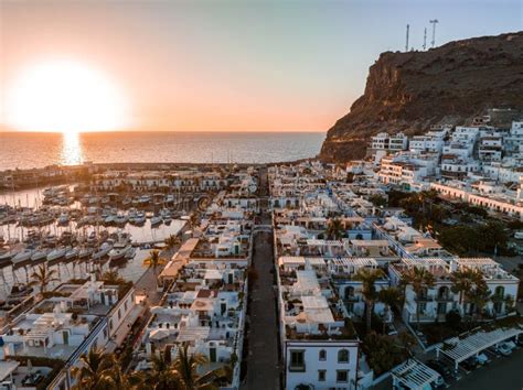 Puerto De Mogan Fishing Town Aerial View at Sunset. Stock Photo - Image of puerto, island: 269161884