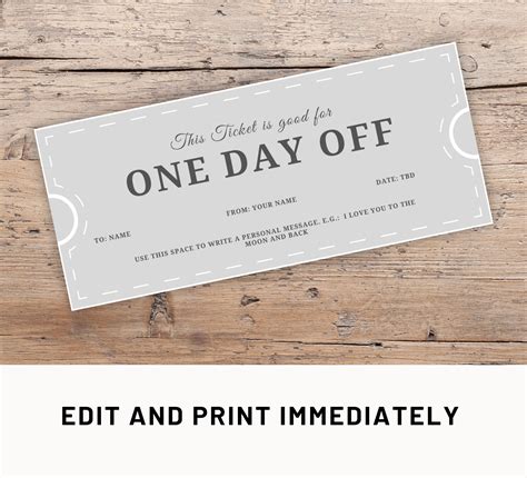 Day Off Coupon Editable Gift Coupon Template Canva Free Day Voucher