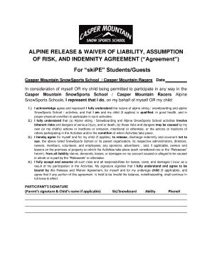 Fillable Online Pbywy Alpine Skiing Release Form Fax Email Print