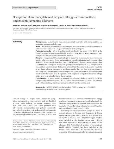 (PDF) Occupational methacrylate and acrylate allergy - cross-reactions ...