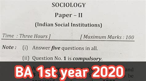 Ba St Year Sociology Paper Nd Youtube