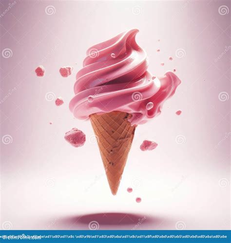 Helado Rosa Delicioso Volando Sobre Fondo Blanco Generador De Ai Stock