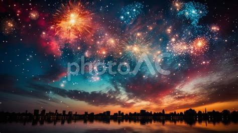 綺麗な夜空に打ち上がる花火 No 27150413｜写真素材なら「写真ac」無料（フリー）ダウンロードok